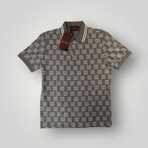 Gucci Grey/White GG Monogram Polo Shirt - Large